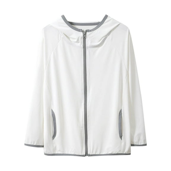 successthop Sun Protection Shirts for Kids 4-16T Boys Girls Hooded Long Sleeve Solid Jacket for Outdoor Driving Traveling Hiking Fishing White 5-6T