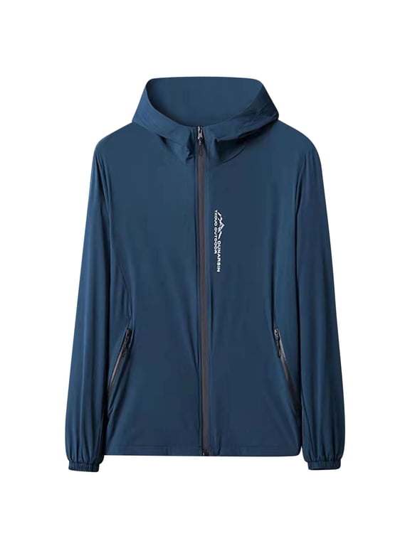 Sun Protection Shirts for Men Hooded Long Sleeve Solid Jacket for Outdoor Driving Traveling Hiking Fishing Blue 3XL