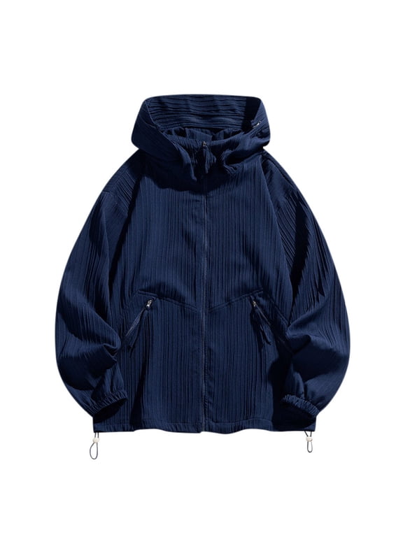 Sun Protection Shirts for Men Long Sleeve Hooded Solid Jacket for Outdoor Driving Traveling Hiking Fishing Blue S