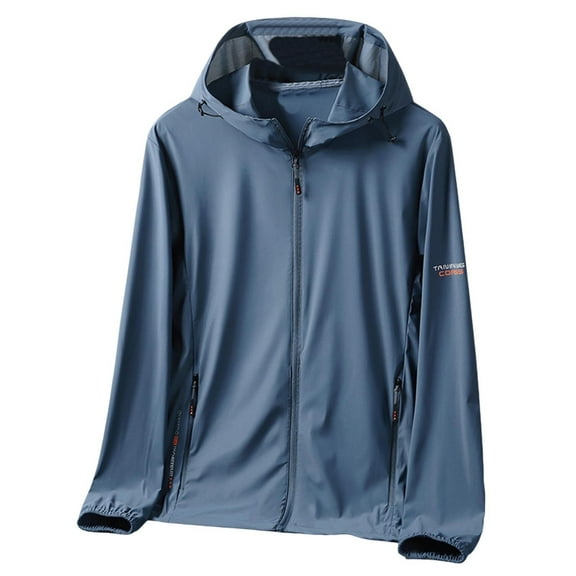 successthop Sun Protection Shirts for Men Long Sleeve Zip Up Hooded with Pockets Solid Jacket for Outdoor Driving Traveling Hiking Fishing Blue L