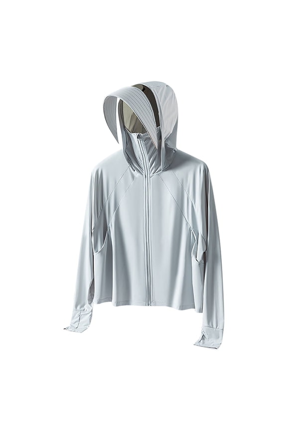 Sun Protection Shirts for Men UPF 50+ Hooded Long Sleeve Solid Jacket for Outdoor Driving Traveling Hiking Fishing Silver M