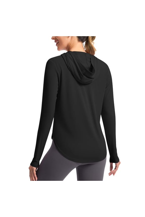 Sun Protection Shirts for Women Long Sleeve with Thumb Holes Solid Jacket for Outdoor Driving Traveling Hiking Fishing Black S