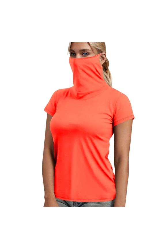 Sun Protection Shirts for Women with Face Cover Short Sleeve Solid Jacket for Outdoor Driving Traveling Hiking Fishing Red XL