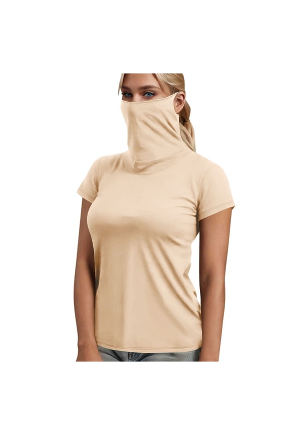 Sun Protection Sleeves Women with Face Cover Short Sleeve Solid Jacket for Outdoor Driving Traveling Hiking Fishing Beige M