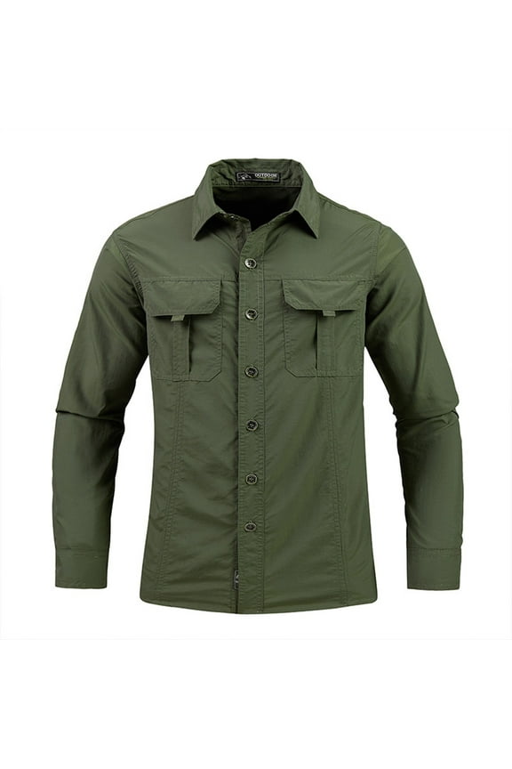 Sun Shirt for Men Long Sleeve UV Protection Hiking Loose Plus Size Collar Button Down Clothes with Pockets