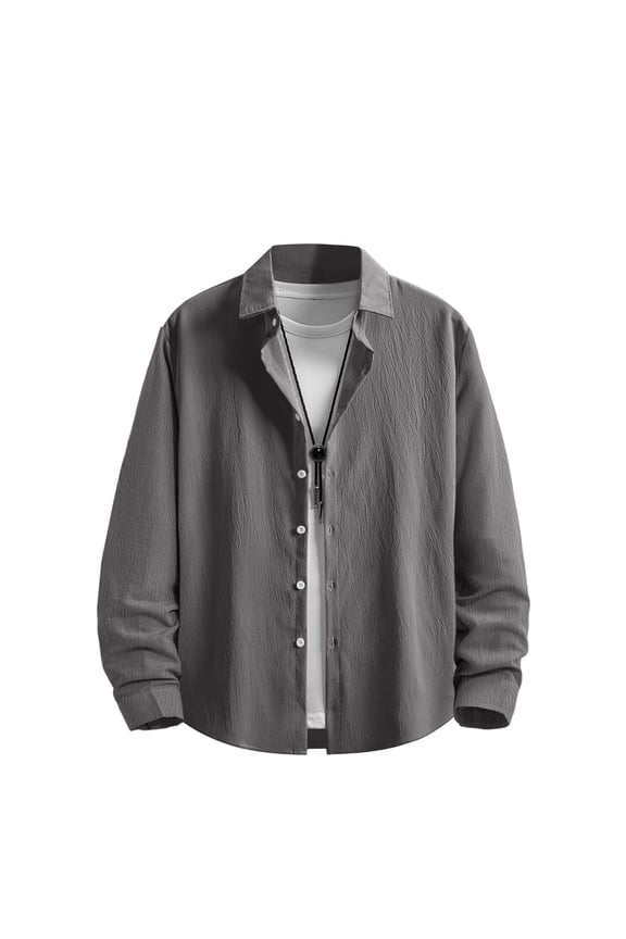 Sun Shirts for Men Large Sun Protection Linen Long Sleeve Outdoor Shirts Button Down Collar Casual Tops Lightweight Vacation Clothes Gray XL