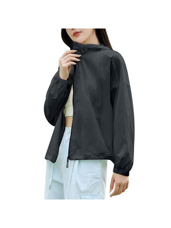 Sun Shirts for Women Long Sleeve UV Protection Hooded Long Sleeve Solid Jacket for Outdoor Driving Traveling Hiking Fishing Black L