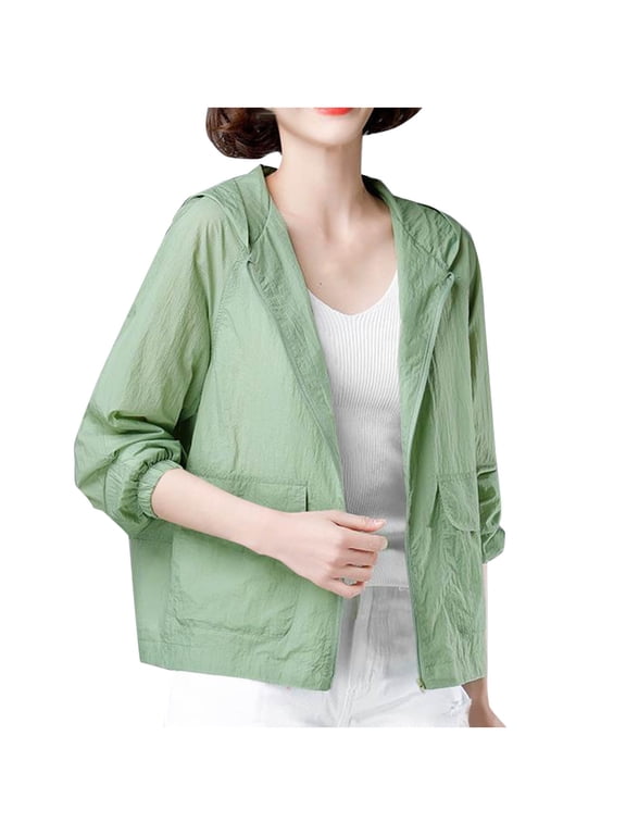 Sun Shirts for Women Long Sleeve UV Protection Hooded Long Sleeve Solid Jacket for Outdoor Driving Traveling Hiking Fishing Green XL