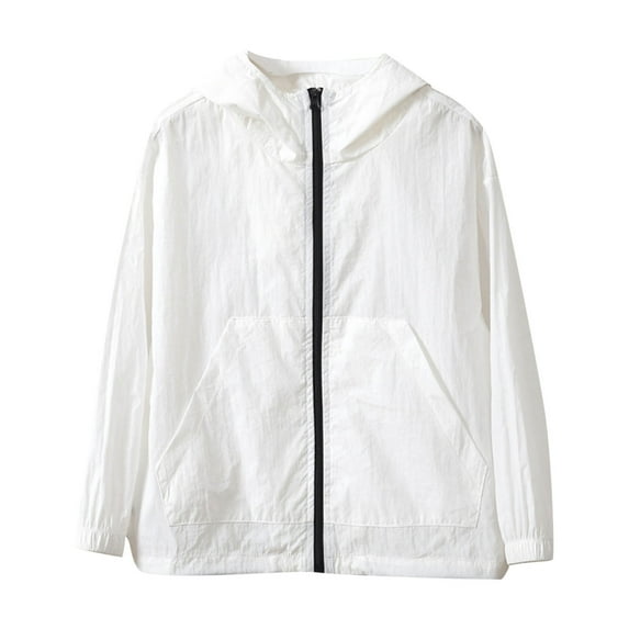 successthop Sun Sleeves for Kids UV Protection 4-16T Boys Girls Hooded Long Sleeve Solid Jacket for Outdoor Driving Traveling Hiking Fishing White 11-12T