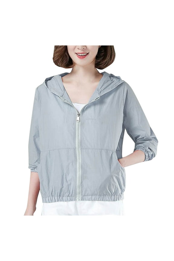Sun Sleeves for Women UV Protection Hooded Long Sleeve Solid Jacket for Outdoor Driving Traveling Hiking Fishing Gray M