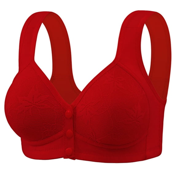 successthop Support Bras for Older Women Front Closure Wireless Plus Size Everyday Wear Solid Breathable Ladies Bra Red