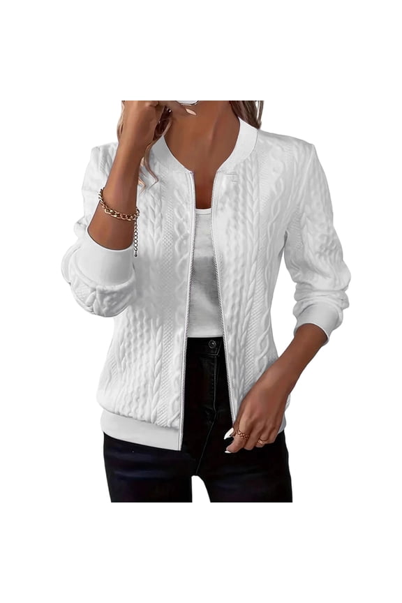 Sweater Jacket for Women with Zipper Long Sleeve Jacket Zip Up Coat Cable Knit Ribbed Cuff Winter Outwear XL