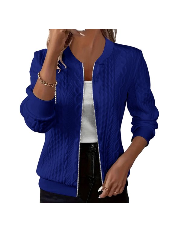 Sweater Jacket for Women with Zipper Long Sleeve Jacket Zip Up Coat Cable Knit Ribbed Cuff Winter Outwear