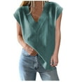 thumbnail image 1 of successthop Sweater Vest Women Ribbed Sleeveless Knitwear Oversized V Neck Casual Pullover Top Solid Trendy Clothes Blue, 1 of 9