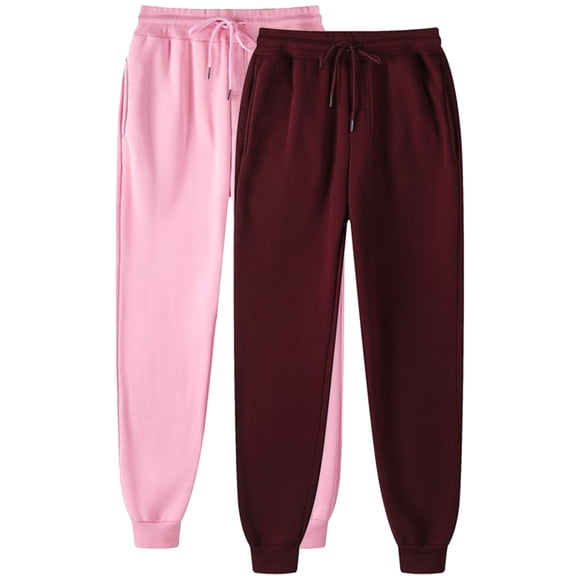 successthop Sweatpants Women 2 Pack Fleece Pants Solid ELastic Waist Joggers Drawstring Outdoor Loungewear
