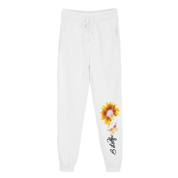 successthop Sweatpants for Women Pants with Pockets Printed ELastic Waist Sportpants Drawstring Lightweight Trousers White