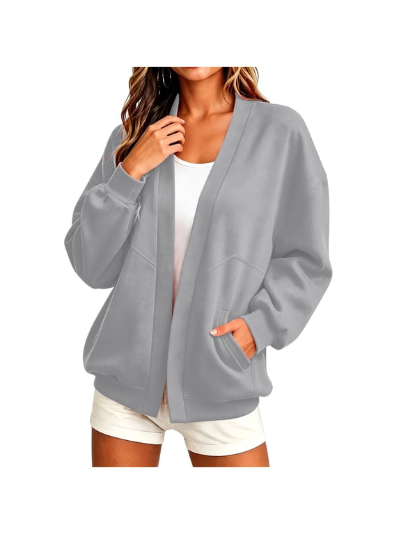 Sweatshirt Cardigan Women Long Sleeve Open Front Knitwear Plus Size Tunic Tops Fall Outwear with Pockets