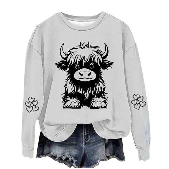 successthop Sweatshirt Women Cow Fleece Plus Size Crewneck Long Sleeve Sweatshirts Pullover Hoodie Print Hoodies 5XL