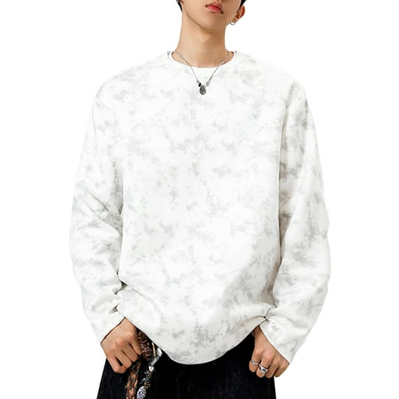 successthop Sweatshirts for Men Active Fleece Loose Crewneck Long Sleeve Sweater Pullover Clothes Solid Tops White 2XL
