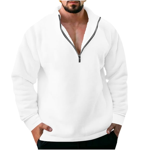 successthop Sweatshirts for Men Active Fleece Quarter Zip Long Sleeve Sweater No Hood Pullover Clothes Tops White