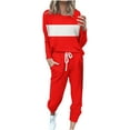 thumbnail image 1 of successthop Sweatsuits 2 Piece Set Womens Plus Size Long Sleeve Crewneck Top and Jogger Pant Color Block Sportwear, 1 of 5