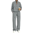 thumbnail image 1 of successthop Sweatsuits for Women with Zipper 2 Piece Long Sleeve Sweatshirt Fleece Sweatpant Solid Tracksuit with Pocket, 1 of 6