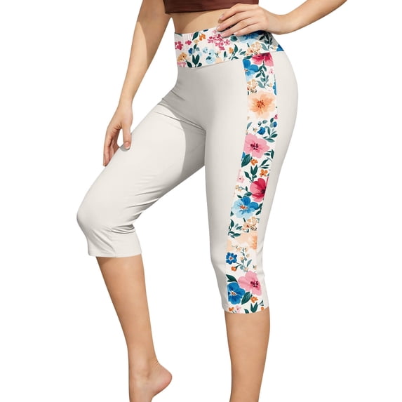 successthop Swim Bottoms Women High Waist Capri Leggings Slim Swim Pant Side Hawaii Print Summer Vacation Bathing Suit L