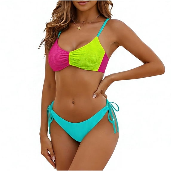 successthop Womens Bathing Suits Bikini 2 Piece Strecthy Side Adjustable Straps Swimsuit Wireless Padded Beach Swimwear