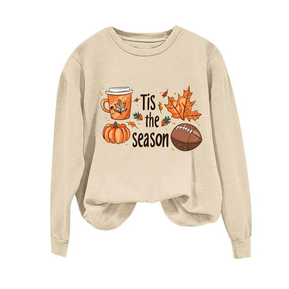 successthop Thanksgiving Sweatshirt for Women Pumpkin FLeece Oversized Crewneck Long Sleeve Sweater Pullover Clothes M