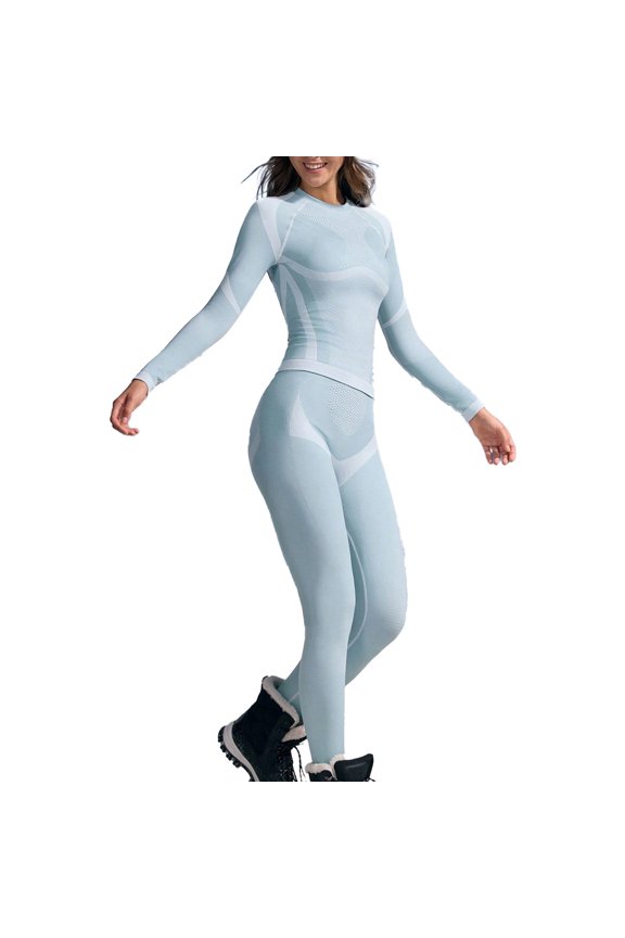Thermal Base Layer Women Stay Dry Ski Comfortable Long Sleeve Crewneck Tops and Soft Leggings Solid Blue M
