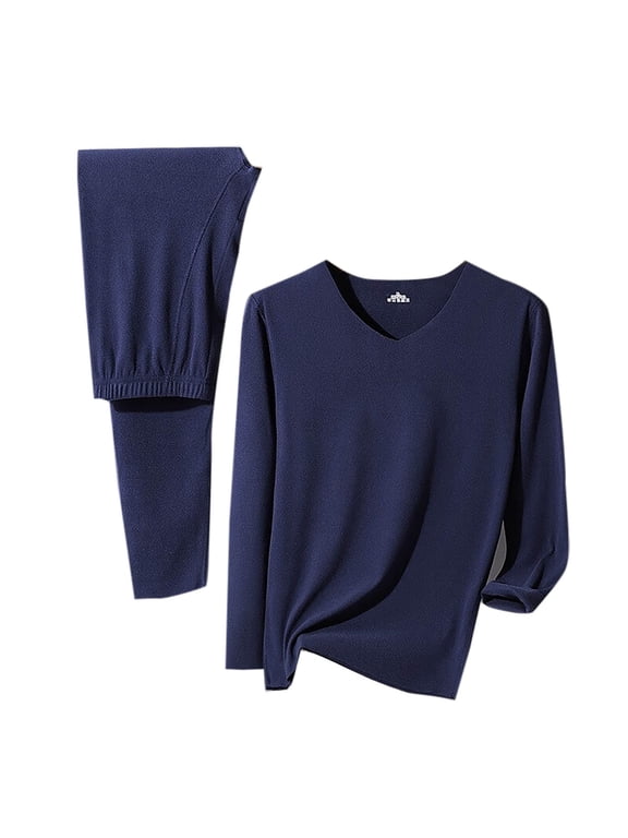 Thermal Set for Men Fleece Brush Plus Size High Strecth Loose Soft Long Sleeve Crewneck Tops and Leggings