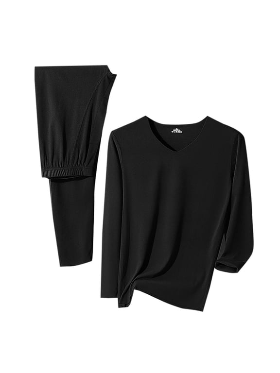 Thermal Set for Men Fleece Brush Plus Size High Strecth Loose Soft Long Sleeve Crewneck Tops and Leggings
