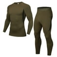 thumbnail image 1 of successthop Thermal Set for Men Fleece Stay Dry Ski Plus Size Loose Soft Long Sleeve Crewneck Tops and Leggings Green XL, 1 of 7