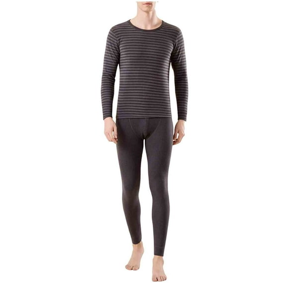 successthop Thermal Underwear for Men Set Fleece Plus Size Strecth Soft Long Sleeve Crewneck Stripe Tops and Leggings L