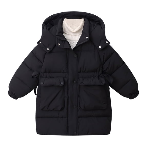 successthop Toddler Winter Coat Girls Boys Heavyweight Top Hooded Long Sleeve Solid Warm Clothes Sizes 4-13