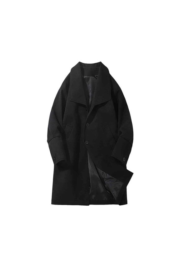 Trench Coat Men Long Sleeve Lapel Overcoat with Pockets Knee Length Button Down Solid Casual Outwear