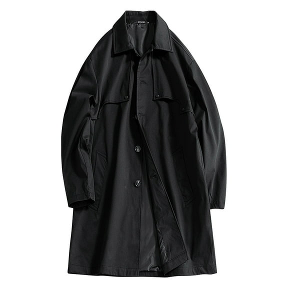 successthop Trench Coat Men Long Sleeve Lapel Overcoat with Pockets Knee Length Button Down Solid Comfortable Outwear