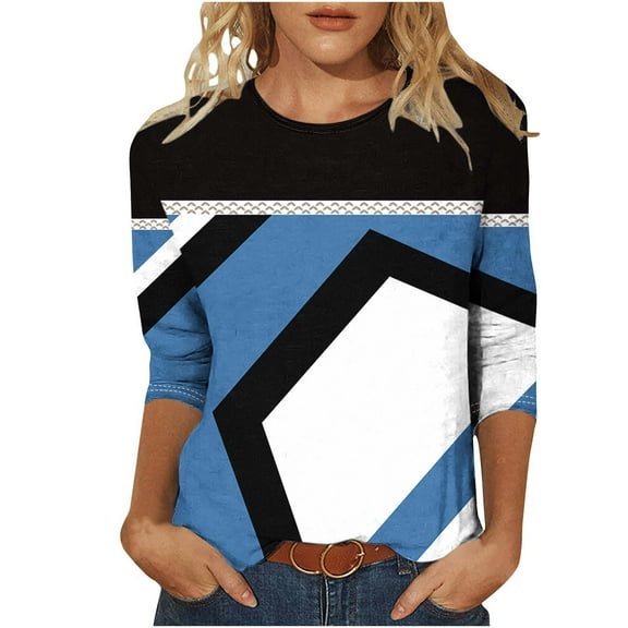 successthop Trendy Blouses for Women Plus Size 3/4 Sleeve Tops Lightweight Oversized Crewneck Clothes Graphic Shirts