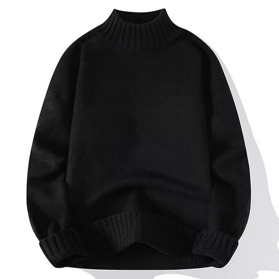successthop Turtleneck Sweater for Men Long Sleeve Sweater Chunky Fall Winter Pullover Tops Stylish Solid Clothes Black