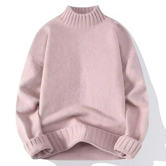 successthop Turtleneck Sweater for Men Long Sleeve Sweater Chunky Fall Winter Pullover Tops Stylish Solid Clothes Pink M