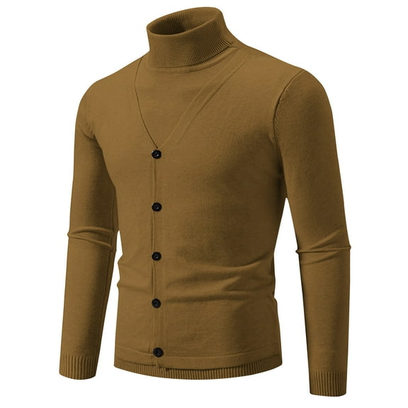 successthop Turtleneck Sweaters for Men Plus Size Long Sleeve Fall Winter Tops Ribbed Cuff Button Solid Clothes