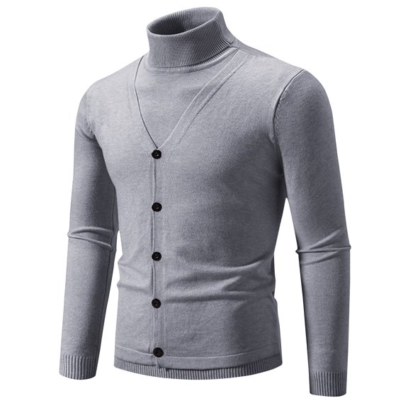 successthop Turtleneck Sweaters for Men Plus Size Long Sleeve Fall Winter Tops Ribbed Cuff Button Solid Clothes