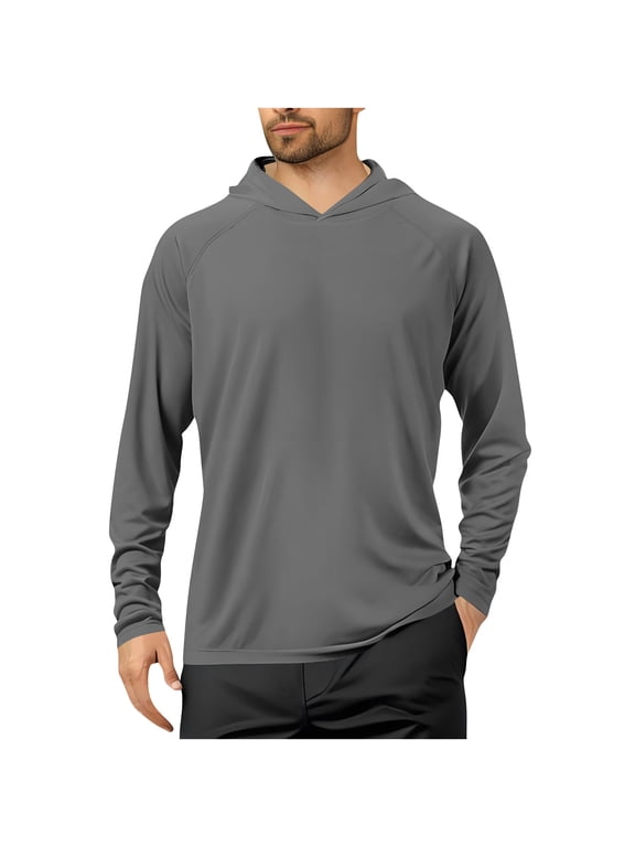 UV Protection Shirts for Men Hooded Long Sleeve Solid Jacket for Outdoor Driving Traveling Hiking Fishing Gray S