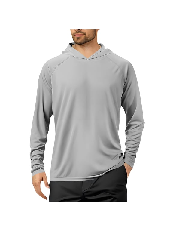 UV Protection Shirts for Men Hooded Long Sleeve Solid Jacket for Outdoor Driving Traveling Hiking Fishing Gray XL