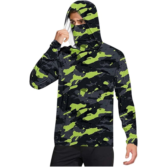 successthop UV Protection Shirts for Men with Face Cover Hooded Long Sleeve Camouflage Jacket for Outdoor Driving Traveling Hiking Fishing Black M