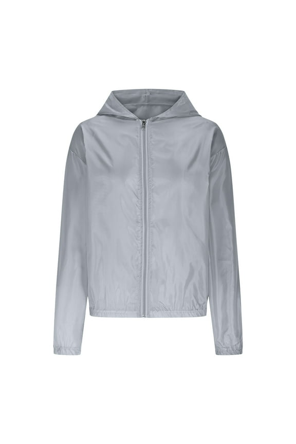 UV Protection Shirts for Women Hooded Long Sleeve with Thumb Holes Solid Jacket for Outdoor Driving Traveling Hiking Fishing Gray M