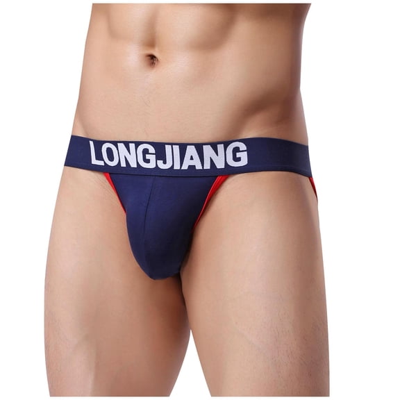 successthop Underwear Briefs Men Plus Size Trendy Sport Soft Breathable Stretch Solid Underpant Blue M