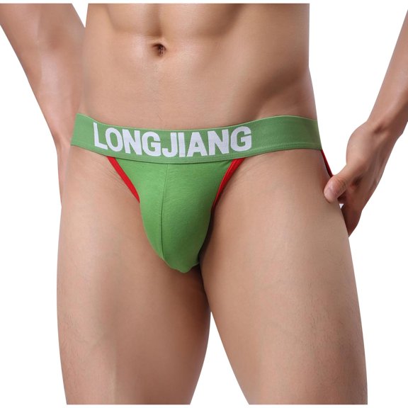 successthop Underwear Briefs Men Plus Size Trendy Sport Soft Breathable Stretch Solid Underpant Green S