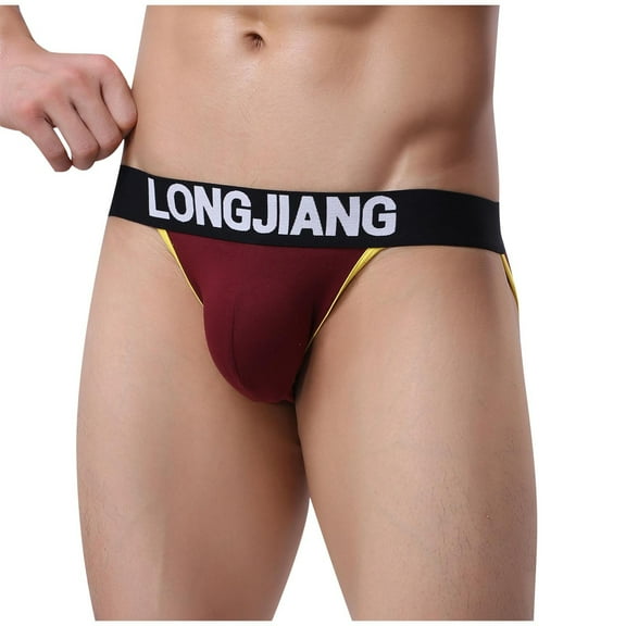 successthop Underwear Briefs Men Plus Size Trendy Sport Soft Breathable Stretch Solid Underpant Red XL