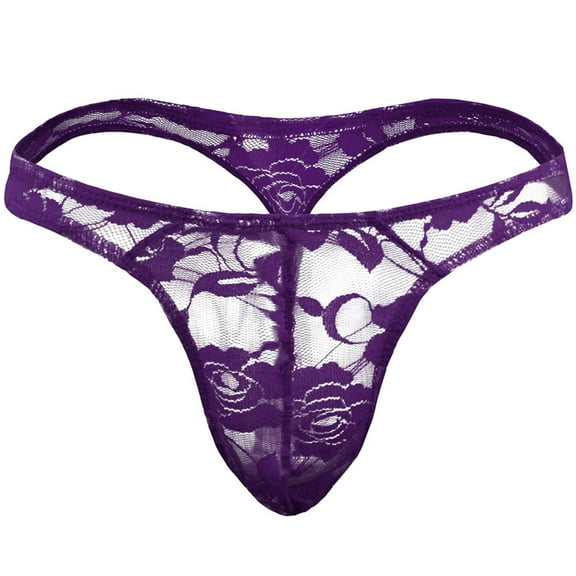 successthop Underwear Thongs Lace Men Comfortable Underpant Lightweight Soft Solid Confidence Thongs Purple Free Size